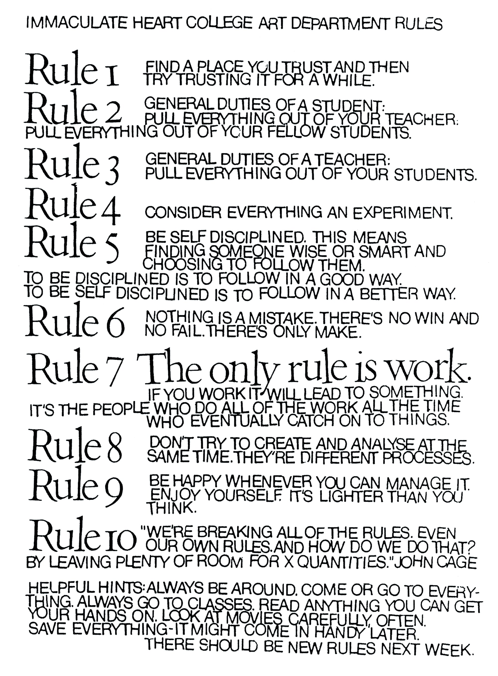 Corita Kent ten rules for design